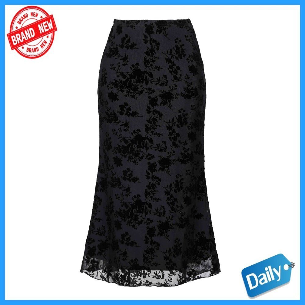 Mesh Fishtail Skirt High Waist Bodycon Midi Y2K Floral Stretchy